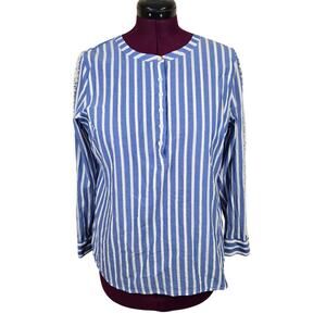 Women's Talbots Blue Striped Blouse w/ Crochet Detail | Size XL Petite